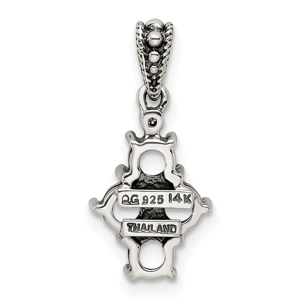 Sterling Silver Antiqued w/14k 4-stone w/Diamond Mothers Pendant Semi-Mount - 9