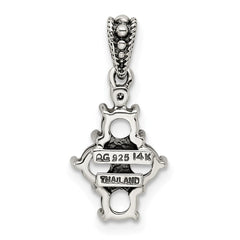 Sterling Silver Antiqued w/14k 4-stone w/Diamond Mothers Pendant Semi-Mount - 9