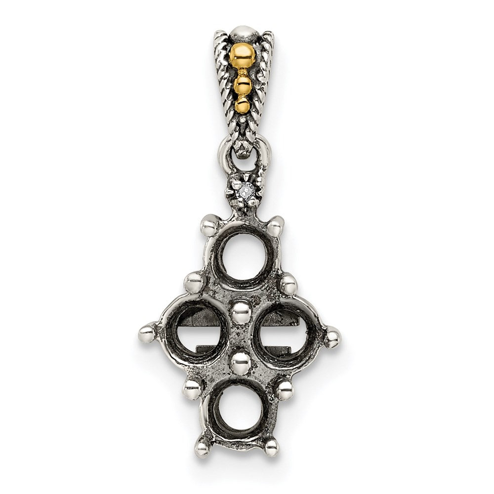 Sterling Silver Antiqued w/14k 4-stone w/Diamond Mother's Pendant - 3