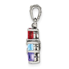 Sterling Silver Antiqued w/14k 5-stone w/Diamond Mothers Pendant Semi-Mount - 8