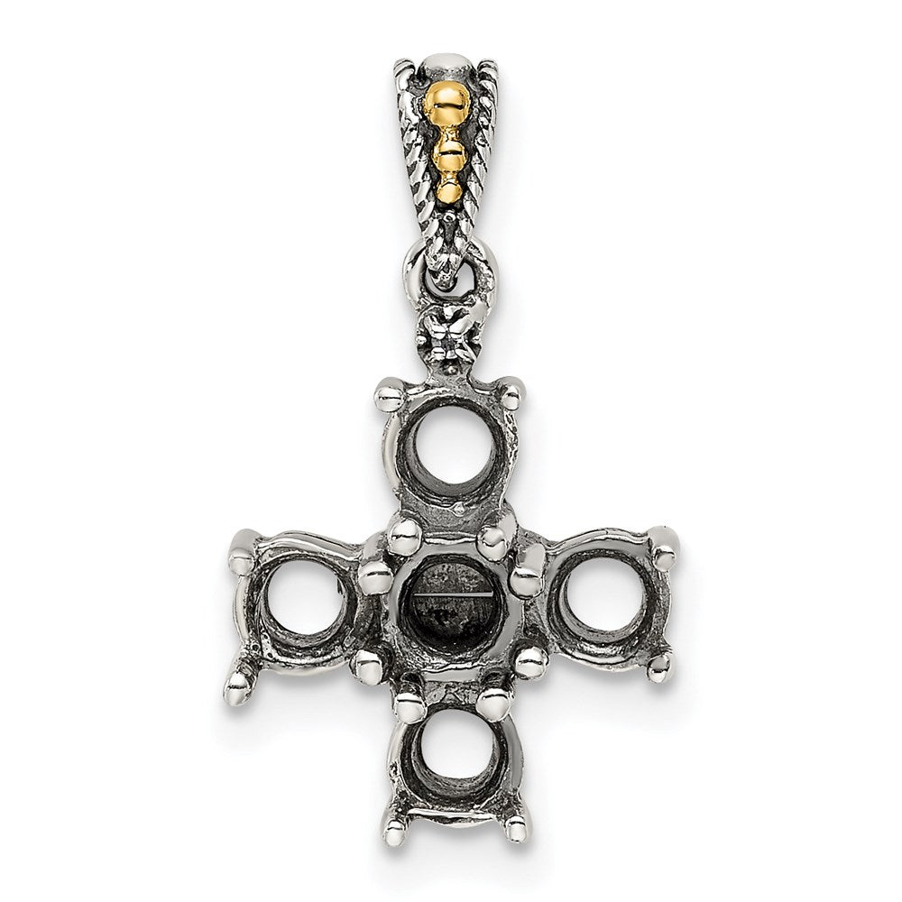 Sterling Silver Antiqued w/14k 5-stone w/Diamond Mother's Pendant - 8