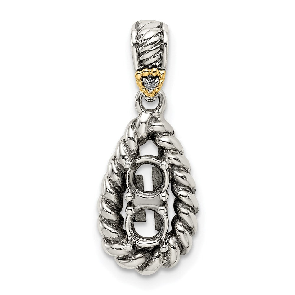 Sterling Silver Antiqued w/14k 2-stone w/Diamond Mother's Pendant - 6
