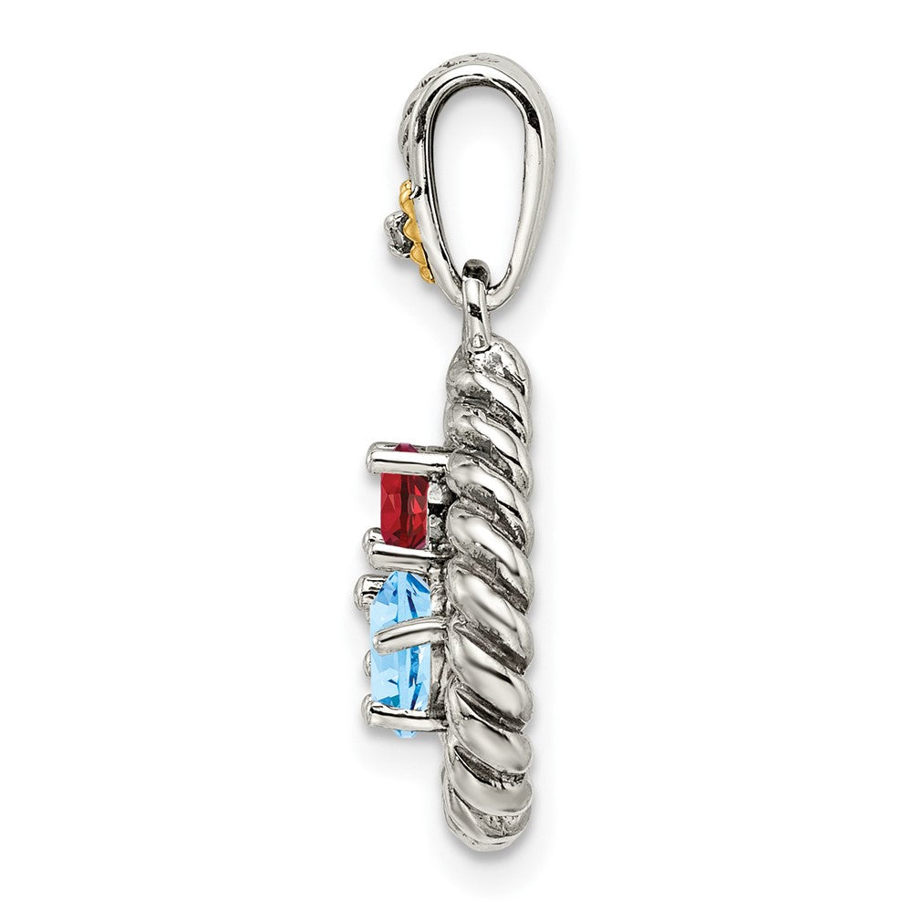 Sterling Silver Antiqued w/14k 3-stone w/Diamond Mother's Pendant - 5