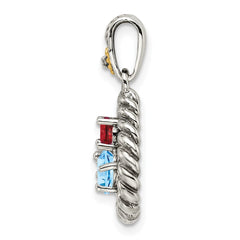 Sterling Silver Antiqued w/14k 3-stone w/Diamond Mother's Pendant - 5