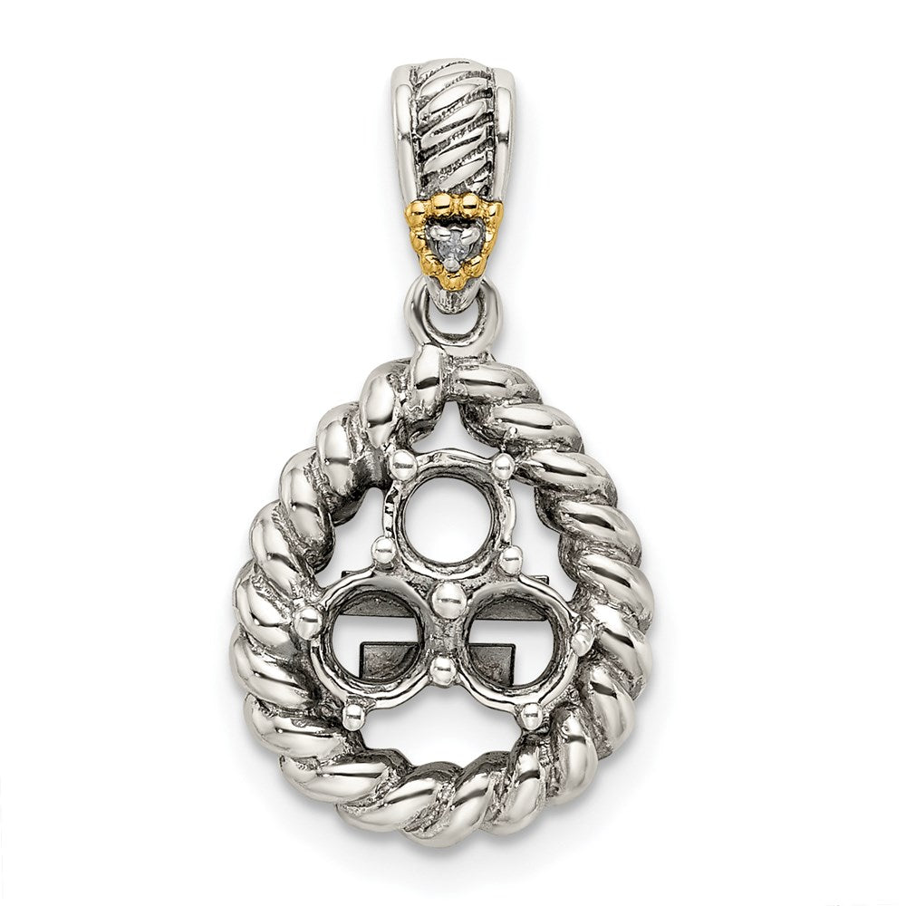Sterling Silver Antiqued w/14k 3-stone w/Diamond Mother's Pendant - 5