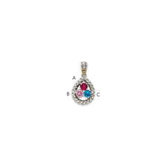 Sterling Silver Antiqued w/14k 3-stone w/Diamond Mother's Pendant - 5
