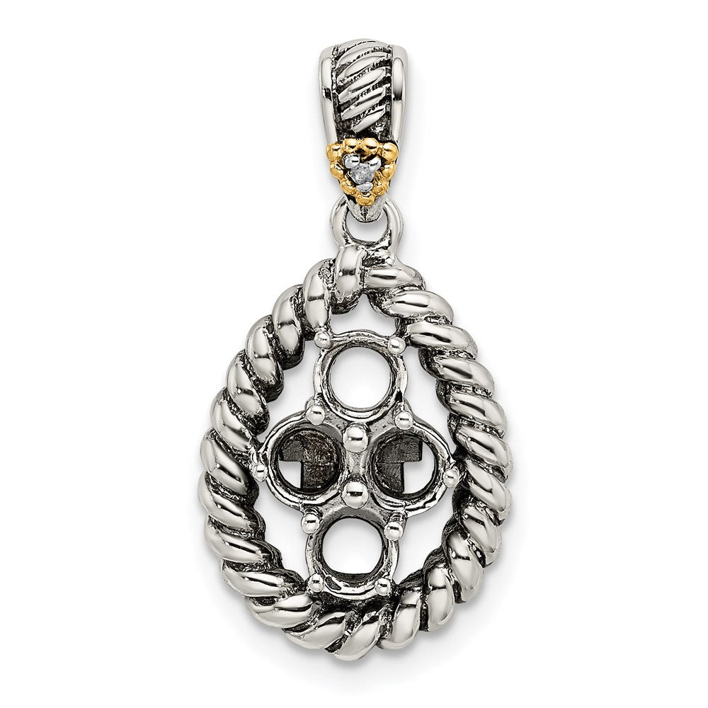 Sterling Silver Antiqued w/14k 4-stone w/Diamond Mother's Pendant - 5