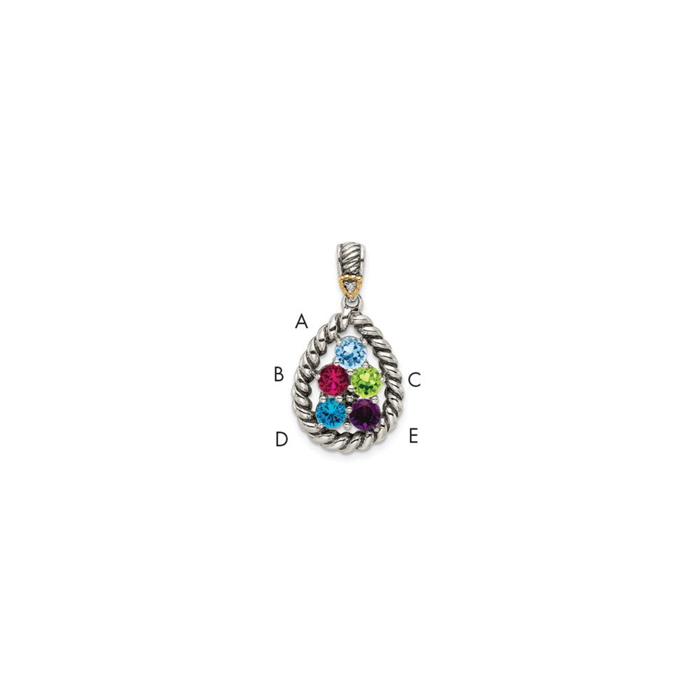 Sterling Silver Antiqued w/14k 5-stone w/Diamond Mothers Pendant Semi-Mount - 10