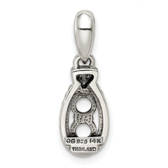 Sterling Silver Antiqued w/14k 2-stone w/Diamond Mother's Pendant - 12