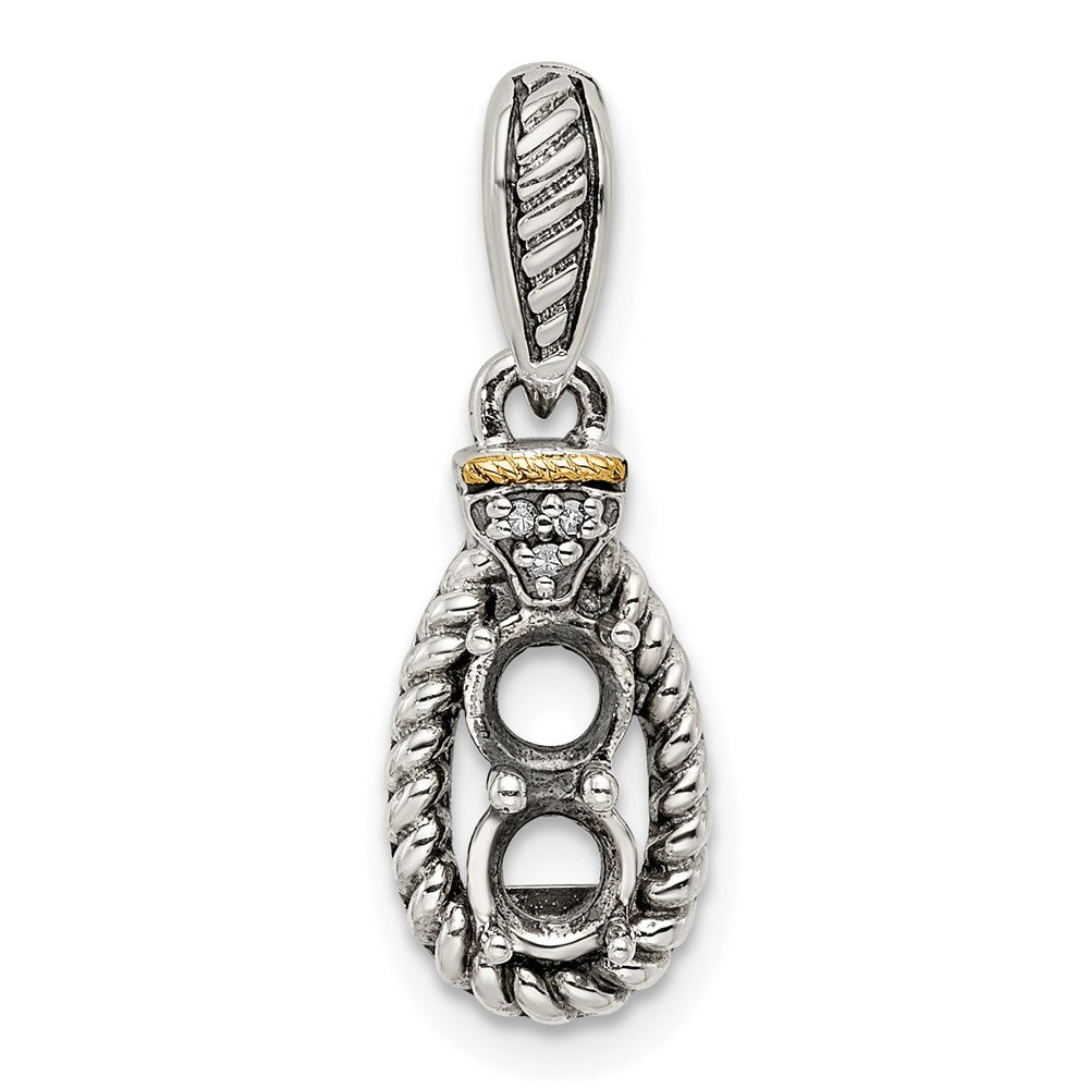 Sterling Silver Antiqued w/14k 2-stone w/Diamond Mother's Pendant - 12