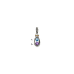 Sterling Silver Antiqued w/14k 2-stone w/Diamond Mother's Pendant - 12