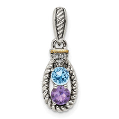 Sterling Silver Antiqued w/14k 2-stone w/Diamond Mother's Pendant - 12