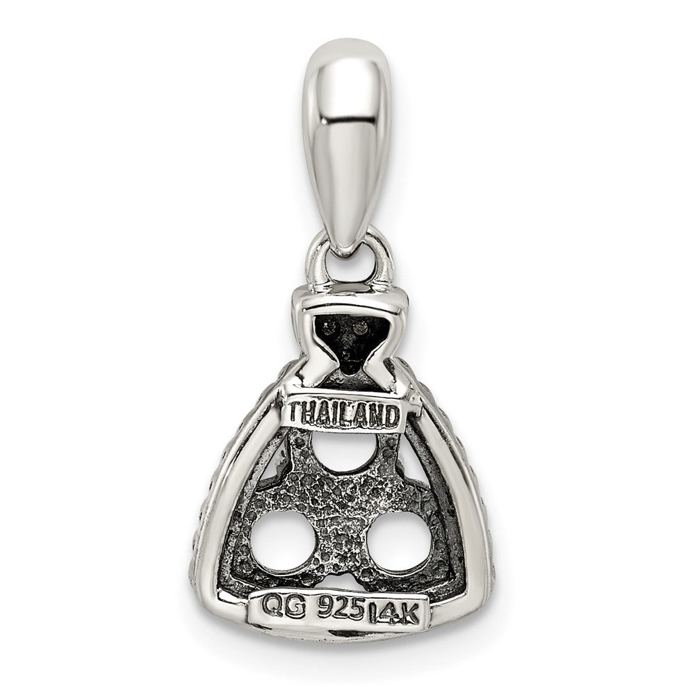 Sterling Silver Antiqued w/14k 3-stone w/Diamond Mothers Pendant Semi-Mount - 10