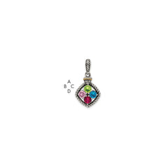 Sterling Silver Antiqued w/14k 4-stone w/Diamond Mother's Pendant - 12