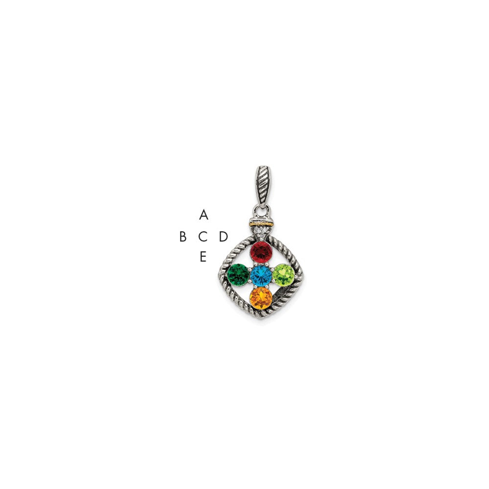 Sterling Silver Antiqued w/14k 5-stone w/Diamond Mothers Pendant Semi-Mount - 11