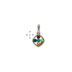 Sterling Silver Antiqued w/14k 5-stone w/Diamond Mothers Pendant Semi-Mount - 11