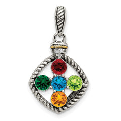 Sterling Silver Antiqued w/14k 5-stone w/Diamond Mothers Pendant Semi-Mount - 11