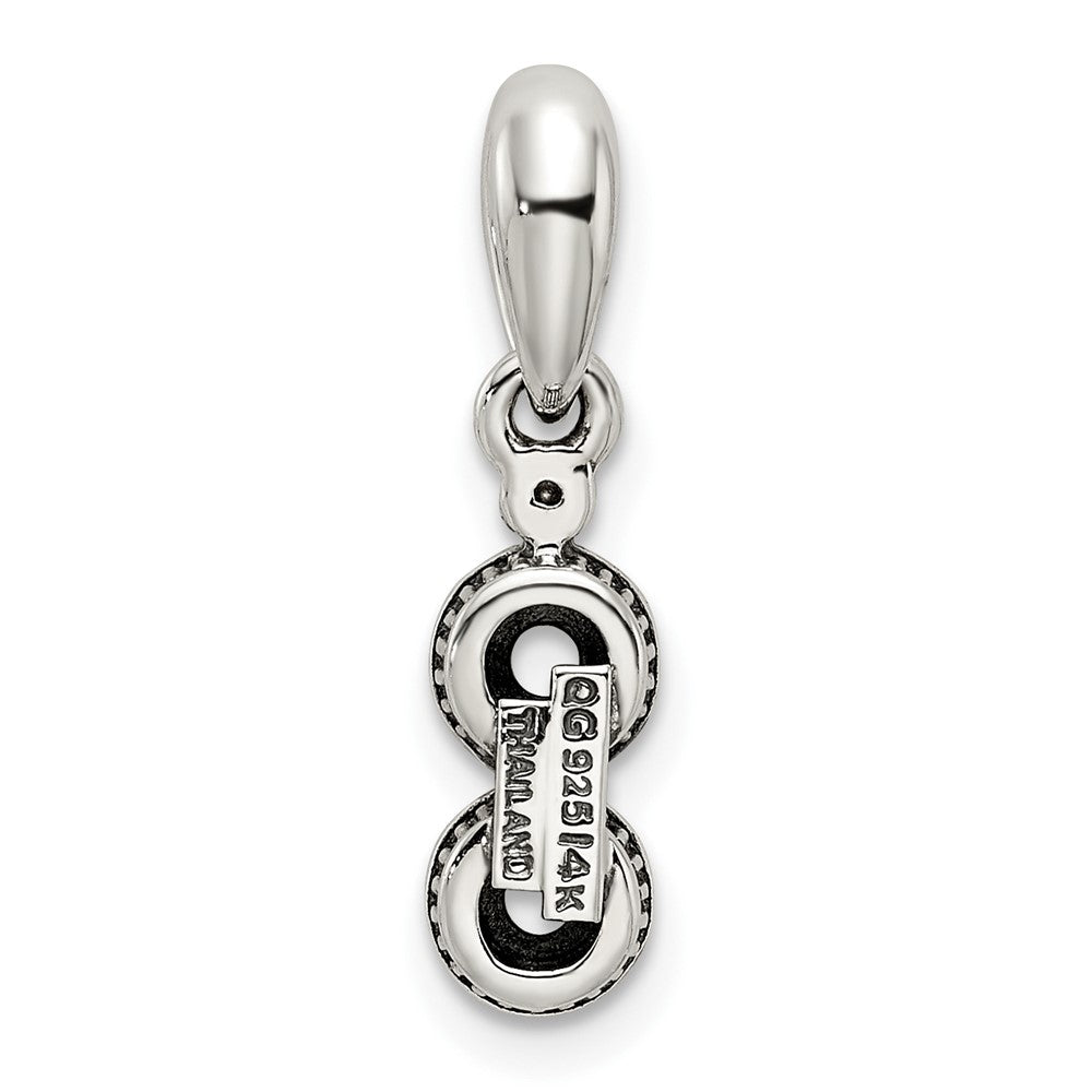 Sterling Silver Antiqued w/14k 2-stone w/Diamond Mother's Pendant - 2
