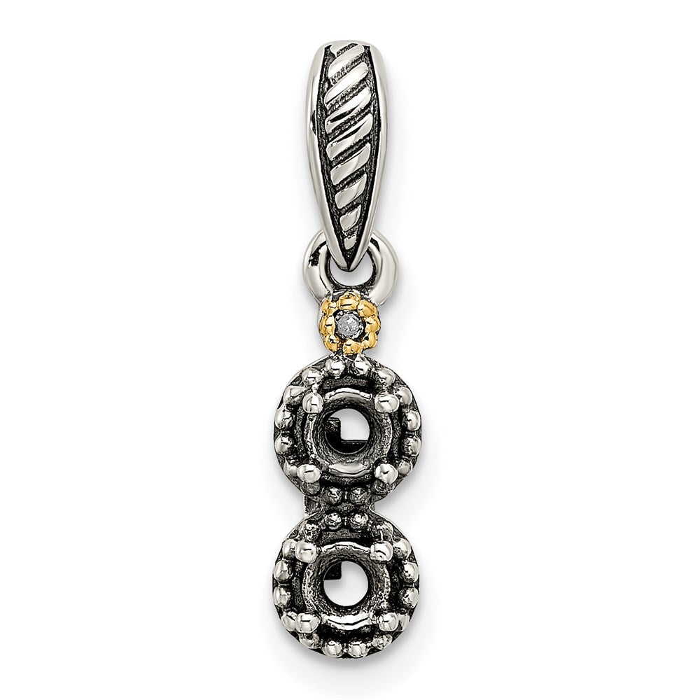 Sterling Silver Antiqued w/14k 2-stone w/Diamond Mother's Pendant - 2