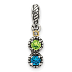 Sterling Silver Antiqued w/14k 2-stone w/Diamond Mother's Pendant - 2