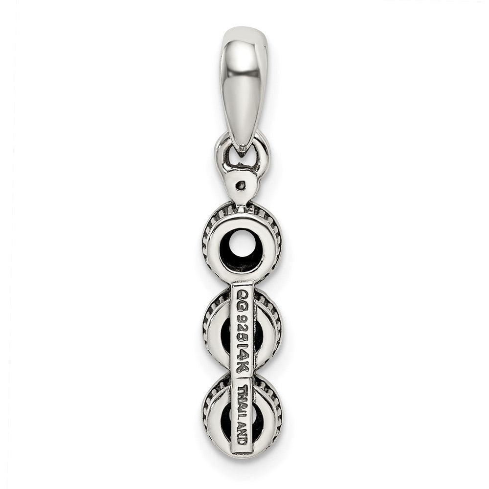 Sterling Silver Antiqued w/14k 3-stone w/Diamond Mother's Pendant - 11