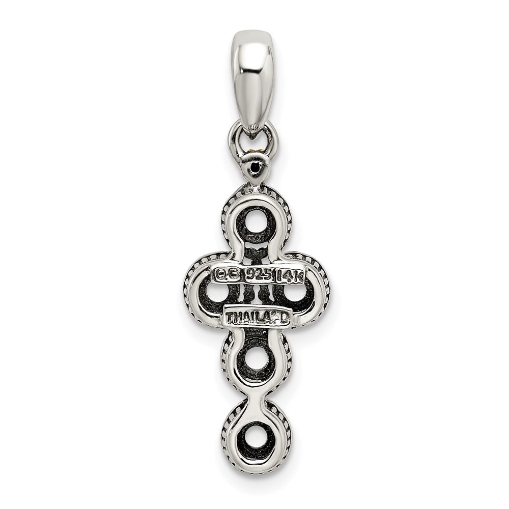 Sterling Silver Antiqued w/14k 5-stone w/Diamond Mother's Pendant - 9