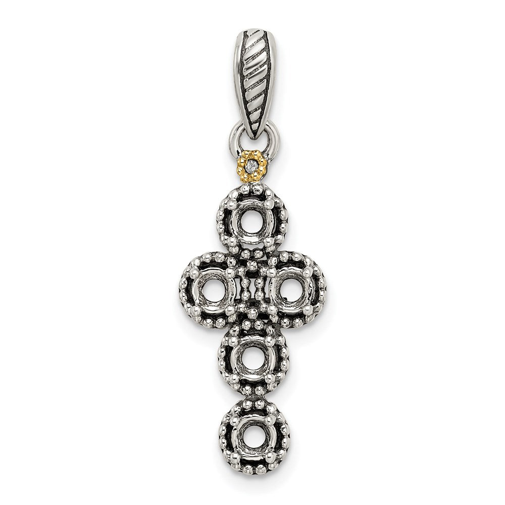 Sterling Silver Antiqued w/14k 5-stone w/Diamond Mother's Pendant - 9