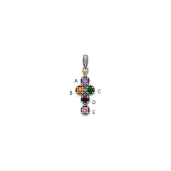 Sterling Silver Antiqued w/14k 5-stone w/Diamond Mother's Pendant - 9