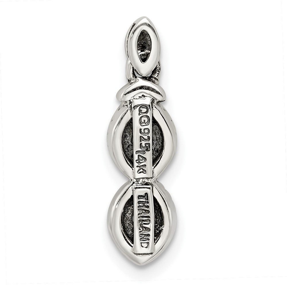 Sterling Silver Antiqued w/14k 2-stone w/Diamond Mother's Pendant - 5