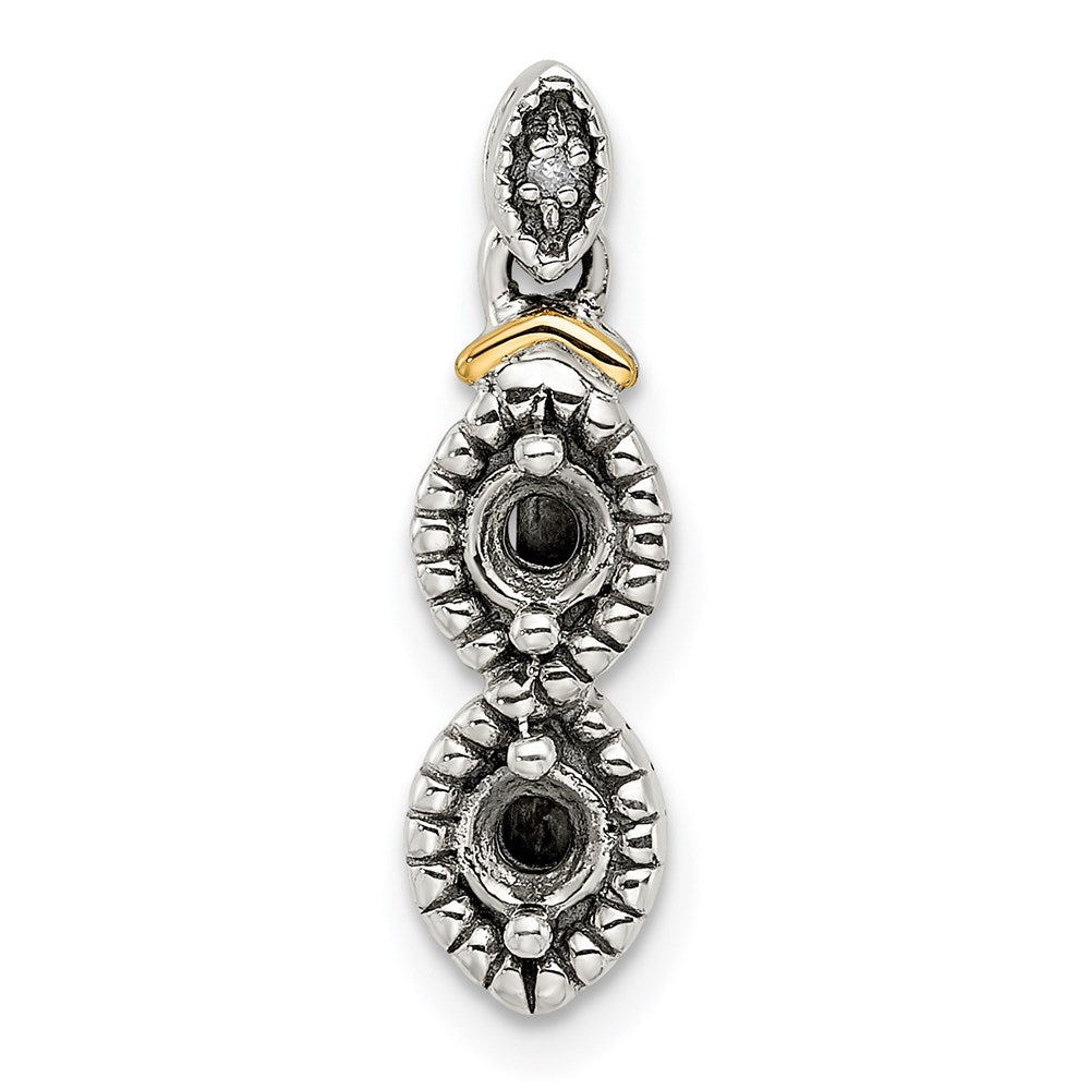Sterling Silver Antiqued w/14k 2-stone w/Diamond Mother's Pendant - 5