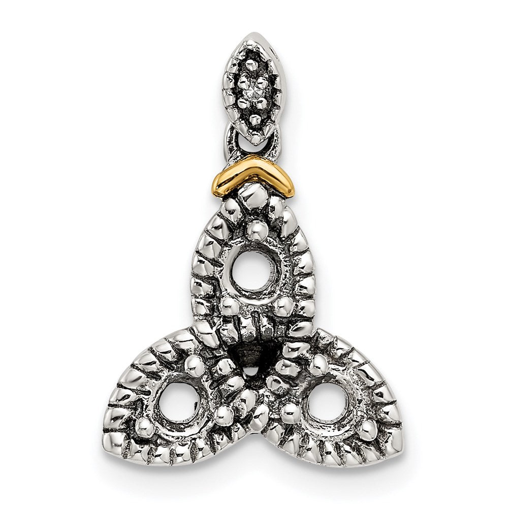 Sterling Silver Antiqued w/14k 3-stone w/Diamond Mother's Pendant - 7