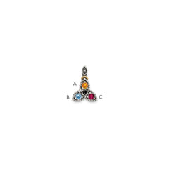 Sterling Silver Antiqued w/14k 3-stone w/Diamond Mother's Pendant - 7