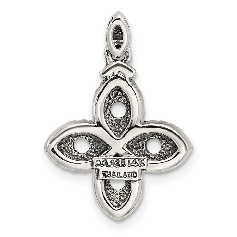 Sterling Silver Antiqued w/14k 4-stone w/Diamond Mother's Pendant - 6
