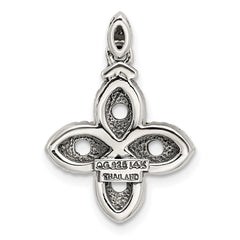 Sterling Silver Antiqued w/14k 4-stone w/Diamond Mother's Pendant - 6