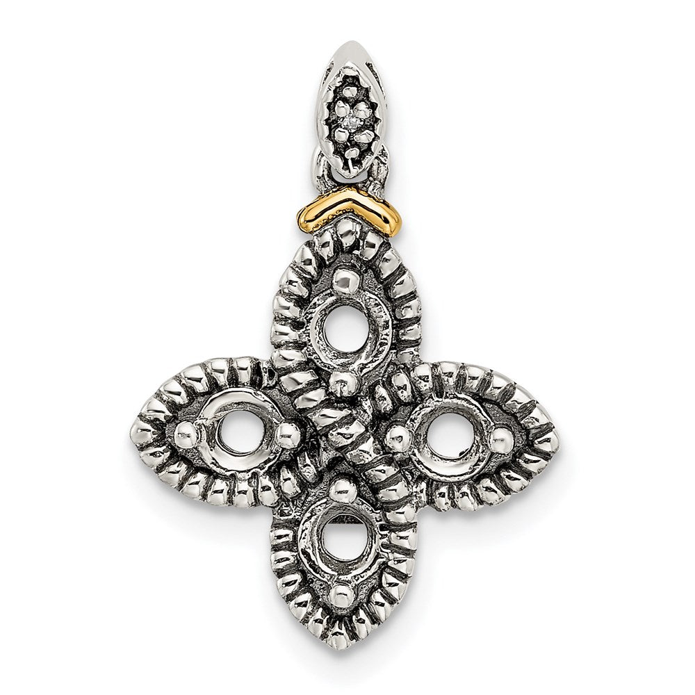 Sterling Silver Antiqued w/14k 4-stone w/Diamond Mother's Pendant - 6