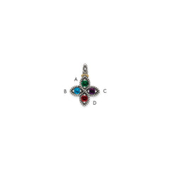 Sterling Silver Antiqued w/14k 4-stone w/Diamond Mothers Pendant Semi-Mount - 4