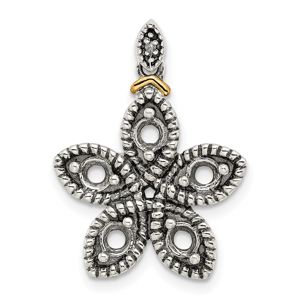 Sterling Silver Antiqued w/14k 5-stone w/Diamond Mother's Pendant - 2