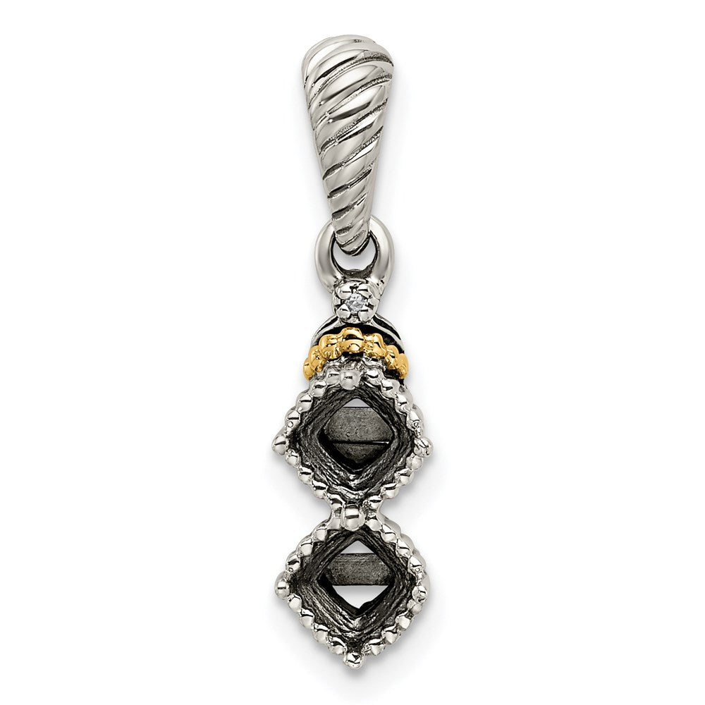 Sterling Silver Antiqued w/14k 2-stone w/Diamond Mother's Pendant - 7