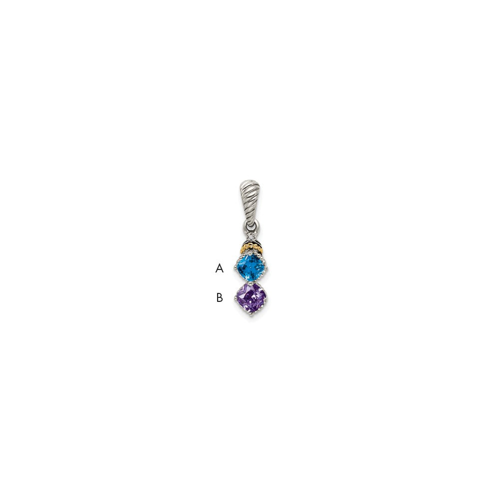 Sterling Silver Antiqued w/14k 2-stone w/Diamond Mother's Pendant - 7