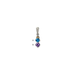 Sterling Silver Antiqued w/14k 2-stone w/Diamond Mother's Pendant - 7