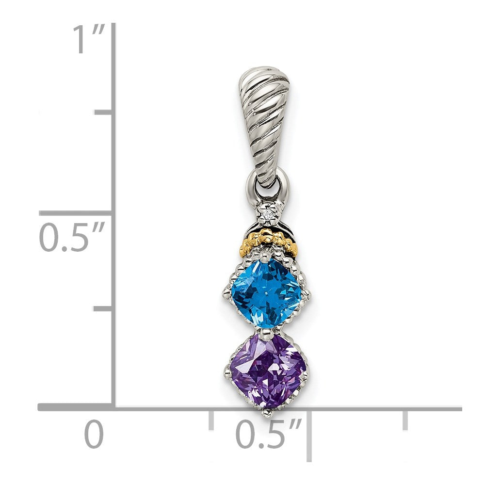 Sterling Silver Antiqued w/14k 2-stone w/Diamond Mothers Pendant Semi-Mount - 6