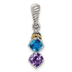 Sterling Silver Antiqued w/14k 2-stone w/Diamond Mother's Pendant - 7