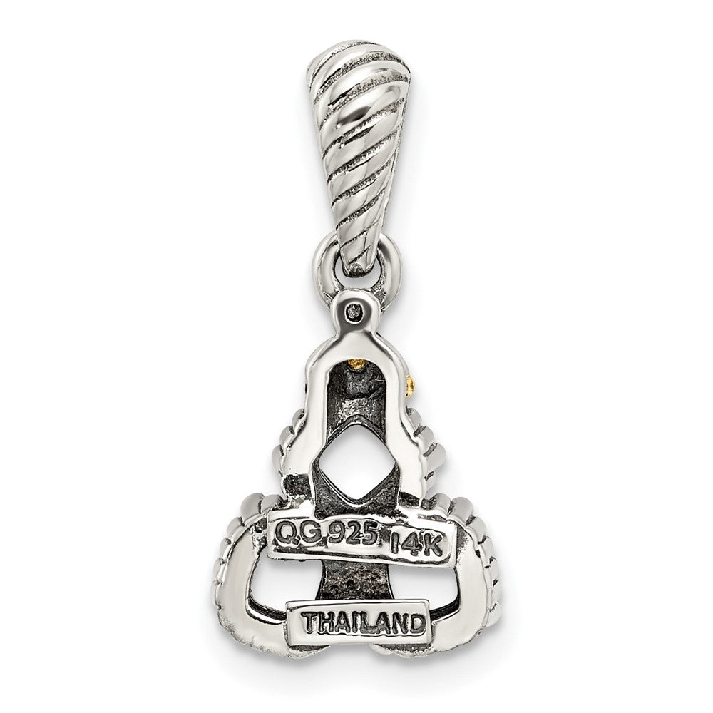 Sterling Silver Antiqued w/14k 3-stone w/Diamond Mother's Pendant - 8