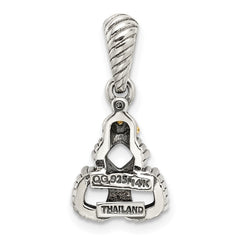 Sterling Silver Antiqued w/14k 3-stone w/Diamond Mother's Pendant - 8