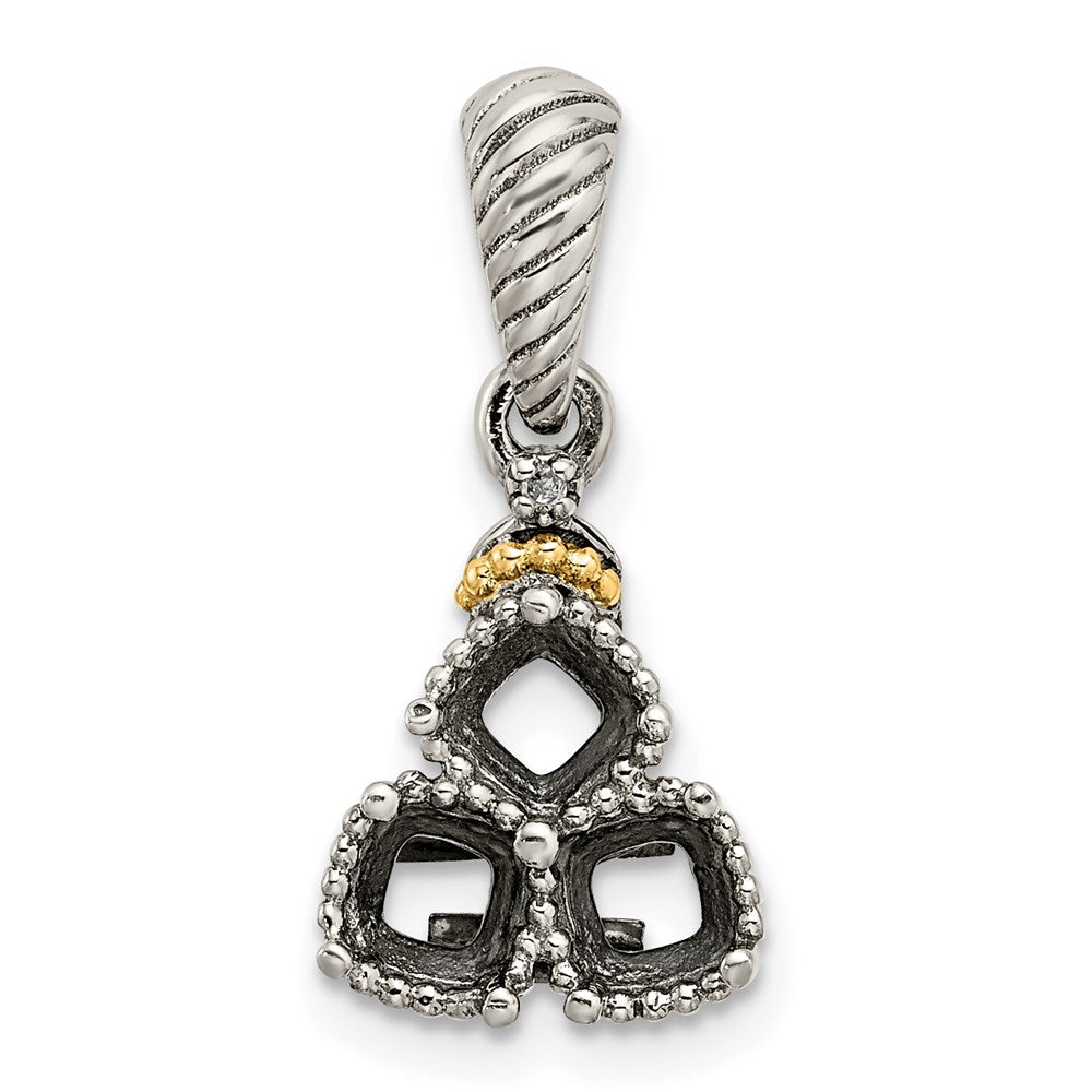 Sterling Silver Antiqued w/14k 3-stone w/Diamond Mother's Pendant - 8