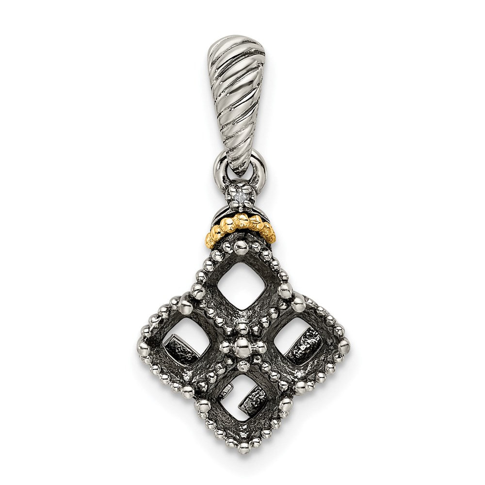 Sterling Silver Antiqued w/14k 4-stone w/Diamond Mothers Pendant Semi-Mount