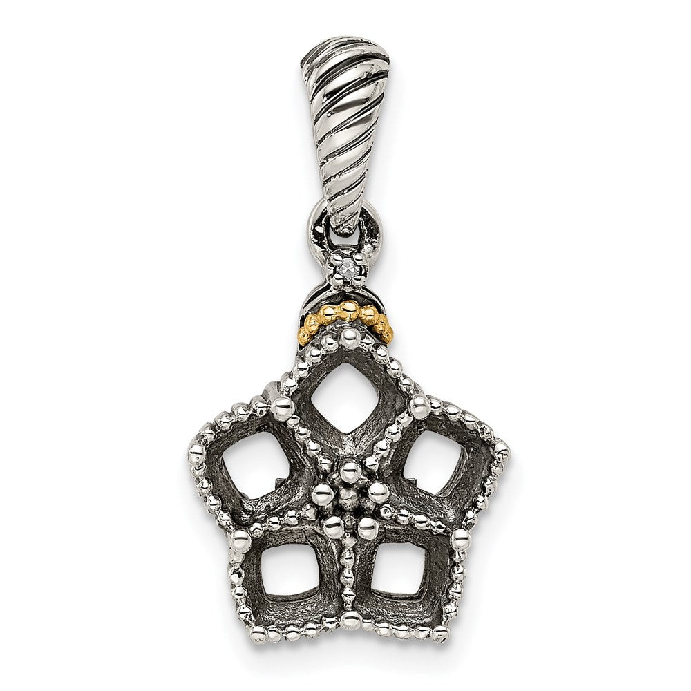 Sterling Silver Antiqued w/14k 5-stone w/Diamond Mothers Pendant Semi-Mount - 9