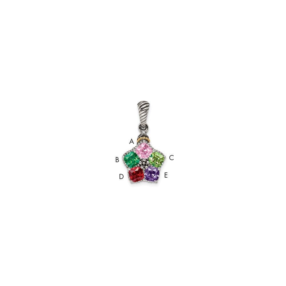Sterling Silver Antiqued w/14k 5-stone w/Diamond Mothers Pendant Semi-Mount - 9