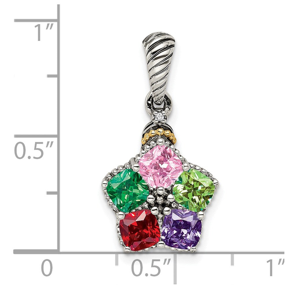 Sterling Silver Antiqued w/14k 5-stone w/Diamond Mothers Pendant Semi-Mount - 9