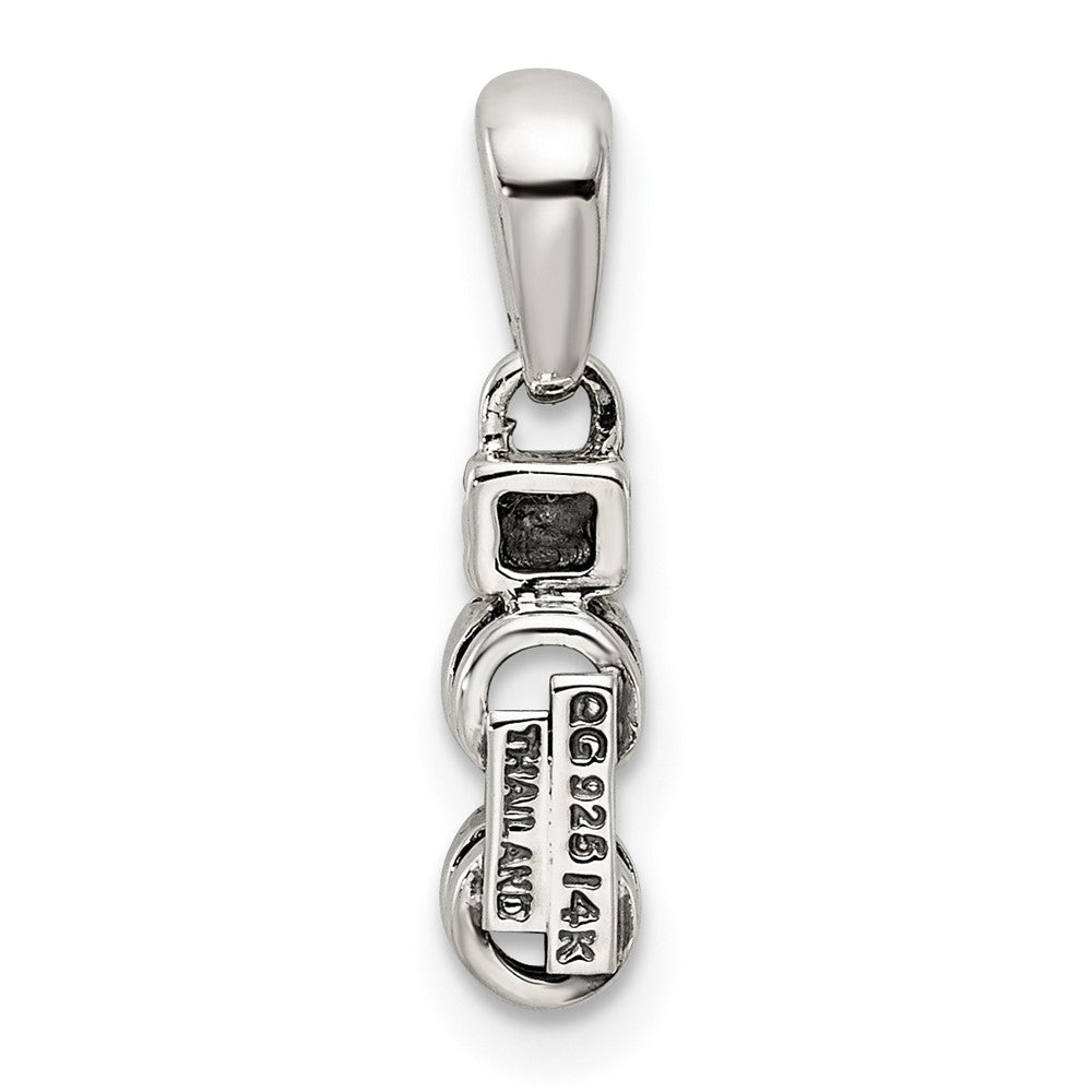 Sterling Silver Antiqued w/14k 2-stone w/Diamond Mother's Pendant - 8